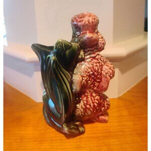 Vintage Hull Pottery Poodle Dog Planter #114 Mauve Pink & Green